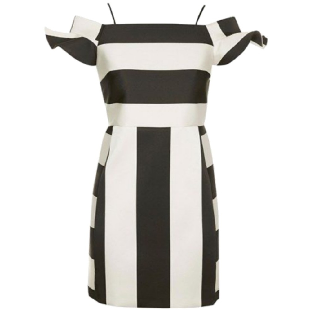 Topshop Black and White Striped Cold-Shoulder Dress